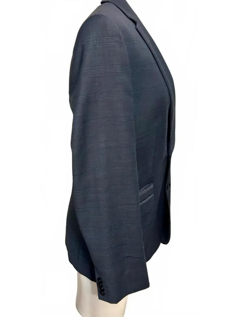 Express Men’s 40R Slim Fit Stretch Blazer Blue Plaid 2 Button Sport Coat Jacket